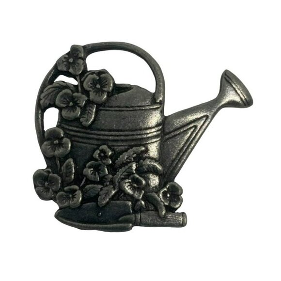 Vintage Birds & Blooms Pewter Silver tone Brooch Pins Set 2000-2001 Watering Can - Picture 2 of 7